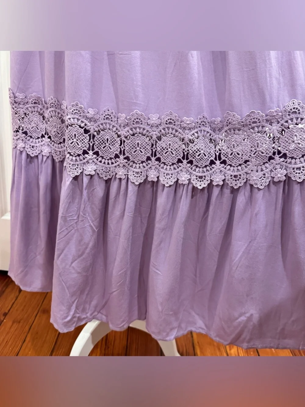 NEW Milkmaid Smocked Maxi Dress Size M Lavender Tiered Crochet Boho - Picture 7 of 10